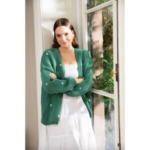 Fanm Mon x Hill House Winter Bloom Blue Rose Cardigan Hunter Green